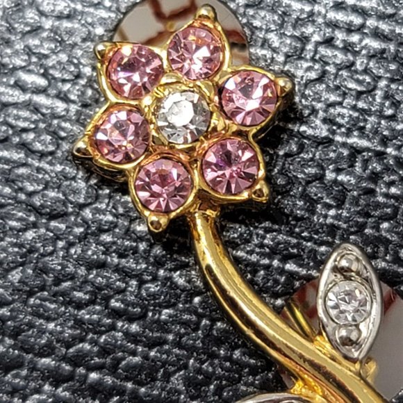 Sweet Little Pink Rhinestone Flower Pin - Picture 3 of 5